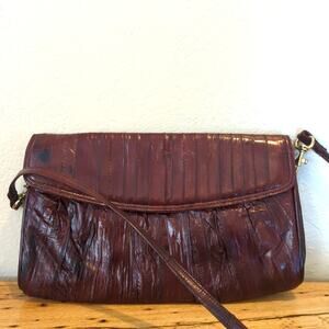 Vintage Leather of the Sea Brown Eel Skin Flap Closure Crossbody Handbag